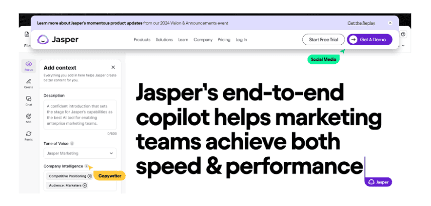 Jasper's end-to-end copilot helps marketing teams achieve both speed & performance